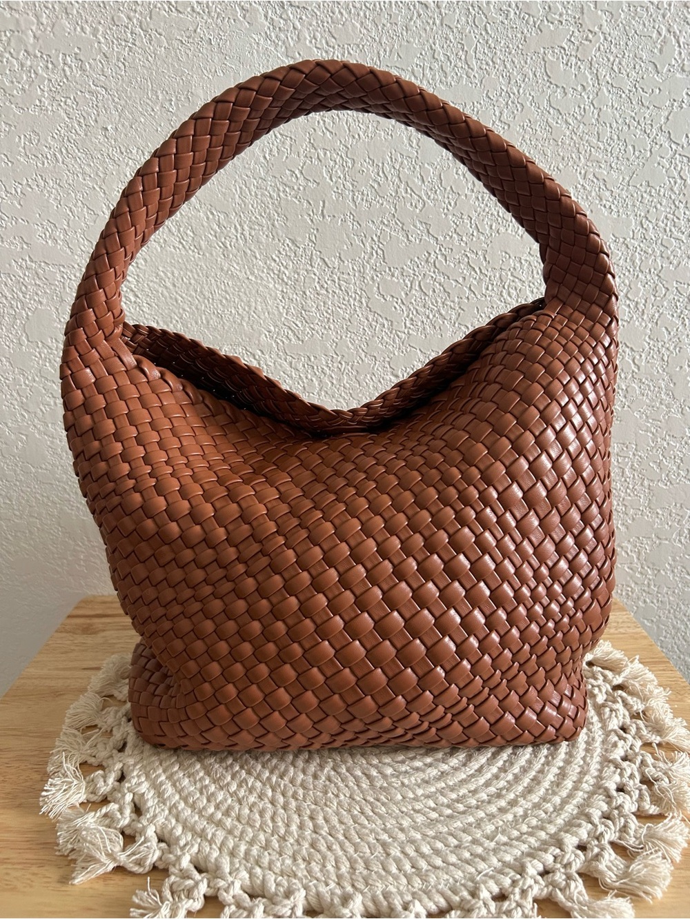 Rachel Zoe Chocolate Brown Woven Leather Hobo Slouchy Shoulder Bag Wristlet Set - Picture 2 of 12